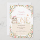 Faire-part de premier anniversaire lapin floral (Devant)