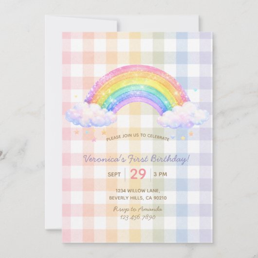 Faire-part de premier anniversaire Pastel Rainbow (Devant)