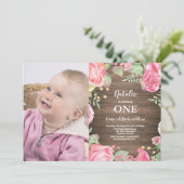 Faire-part de premier anniversaire Rustic First Fl (Debout devant)