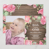 Faire-part de premier anniversaire Rustic First Fl (Devant / Derrière)