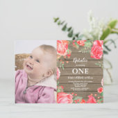 Faire-part de premier anniversaire Rustique Fleurs (Debout devant)