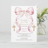 Faire-part de Première Communion au ruban et perle (Debout devant)