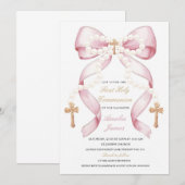 Faire-part de Première Communion au ruban et perle (Devant / Derrière)