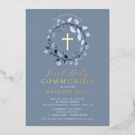 Faire-part de première communion en feuille d'alum (Recto)