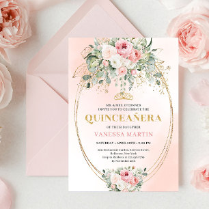 Faire-part de Quinceañera bohème Roses Romantic Bl