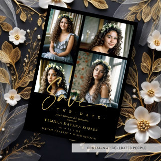 Faire-part de Quinceañera Collage 4 Photos Noir Te