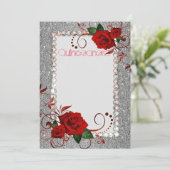 Faire-part de Quinceanera Rose rouge Paillettes Ph (Debout devant)