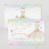 Faire-part de Quinceanera tenue or blanc (Devant / Derrière)