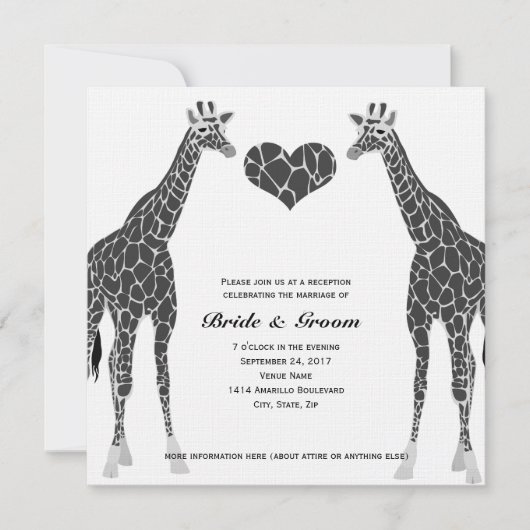 Faire-part de réception de mariage amour girafe (Devant)