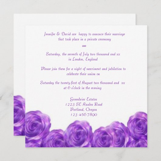 Faire-part de réception de mariage après la cérémo (Devant / Derrière)