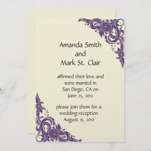 Faire-part de réception de mariage après la cérémo (Devant / Derrière)