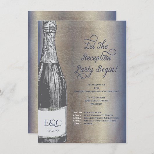 Faire-part de réception de mariage bouteille de ch (Devant / Derrière)