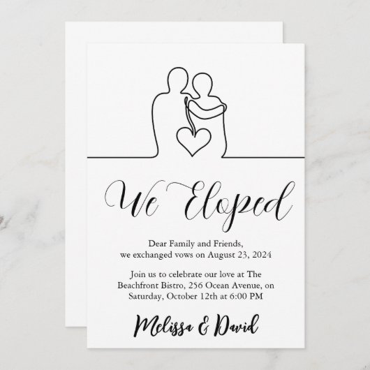 faire-part de réception de mariage en noir et blan (Devant / Derrière)