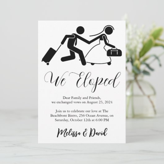 faire-part de réception de mariage en noir et blan (Debout devant)