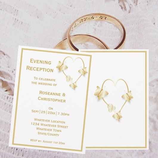 Faire-part de réception de mariage en or Papillons