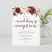 Faire-part de réception de mariage floral burgundy (Debout devant)