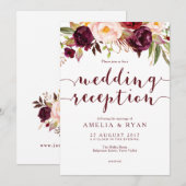 Faire-part de réception de mariage floral burgundy (Devant / Derrière)