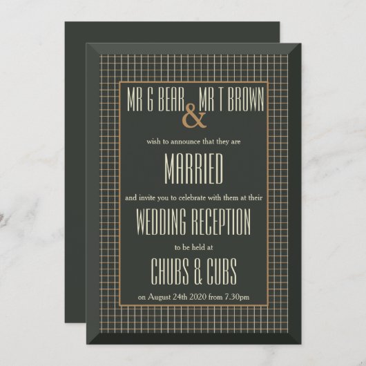 Faire-part de réception de mariage gay ours cadre (Devant / Derrière)