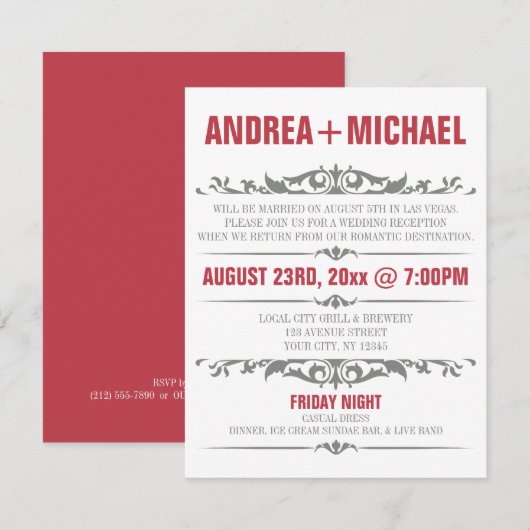 Faire-part de réception de mariage Merlot & Gray u (Devant / Derrière)