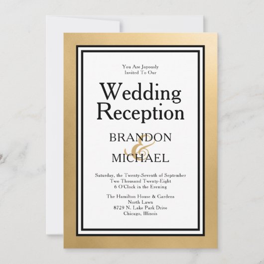 Faire-part de réception de mariage moderne en or r (Devant)