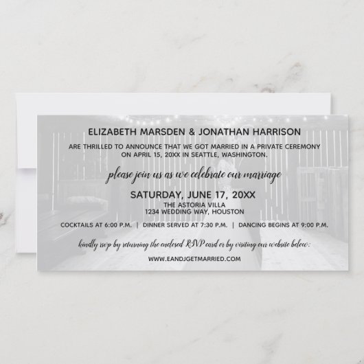 Faire-Part de Réception de Mariage Rustique "Jeune (Dos)