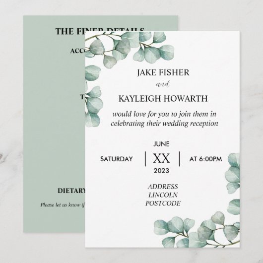 Faire-part de réception de mariage simple à l'euca (Devant / Derrière)