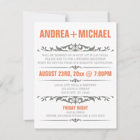 Faire-part de réception de mariage uniquement Oran (Devant)