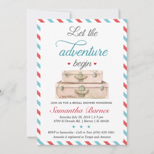 Faire-Part de Réception de Mariage Valise Aventure (Devant)