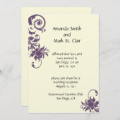 Faire-part de réception de mariage violet et ivoir (Devant / Derrière)