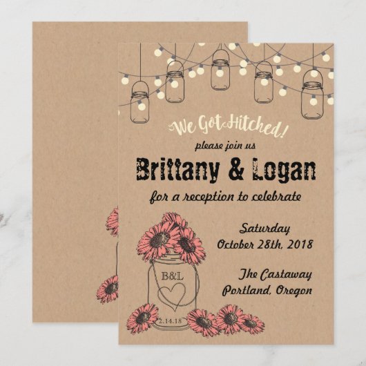 Faire-part de réception Élopé dans un pot Mason ru (Devant / Derrière)