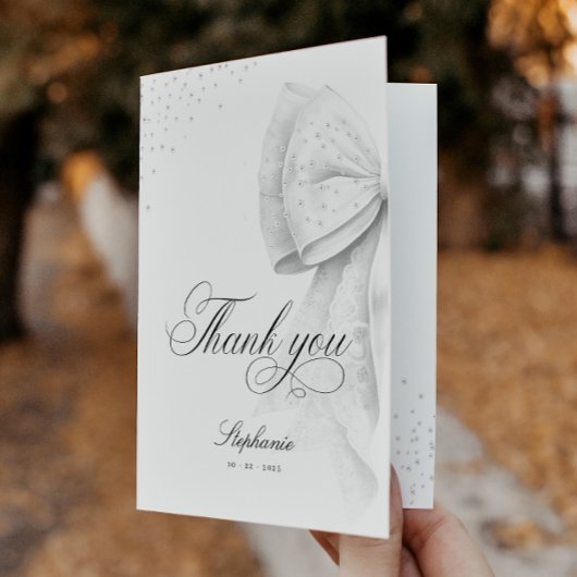 Faire-part de Remerciement Mariage Ruban Blanc Pli