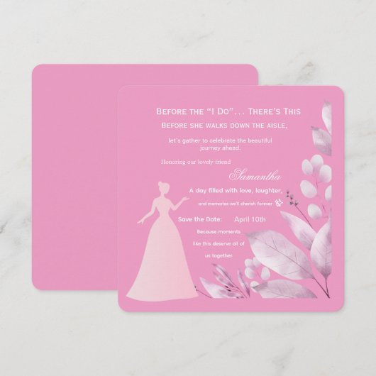 Faire-part de Remise de Cadeaux de Mariée Rose Rom (Devant / Derrière)