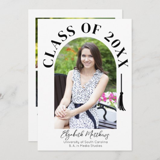 Faire-part de remise de diplôme à cadre arqué (Devant / Derrière)