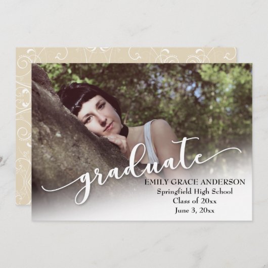 Faire-part de remise de diplôme avec écriture mode (Devant / Derrière)