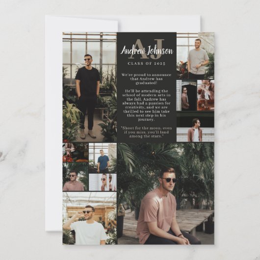 Faire-part de remise de diplôme avec initiales en  (Dos)