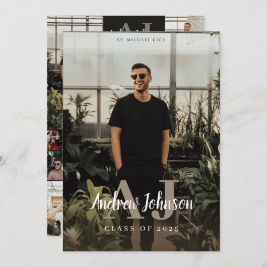 Faire-part de remise de diplôme avec initiales en  (Devant / Derrière)