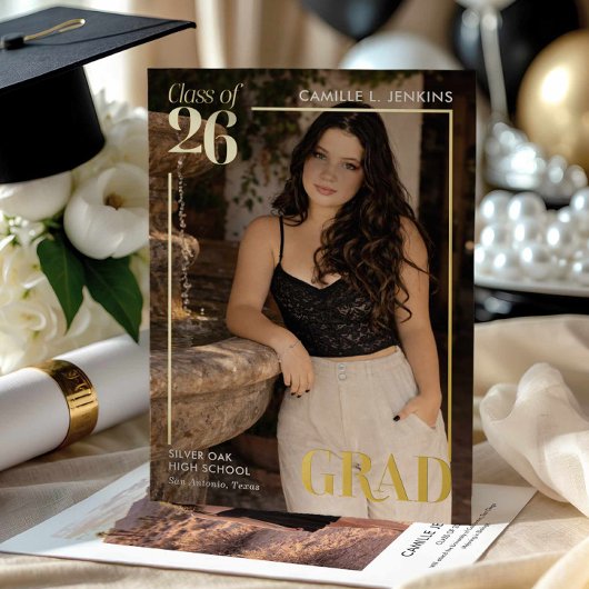 Faire-part de remise de diplôme avec photo au foil