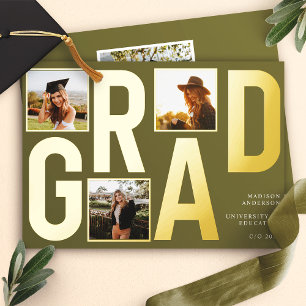 Faire-part de remise de diplôme avec photo en vert