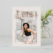 Faire-part de remise de diplôme avec photo et feui (Debout devant)