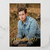 Faire-part de remise de diplôme avec photo et feui (Recto)