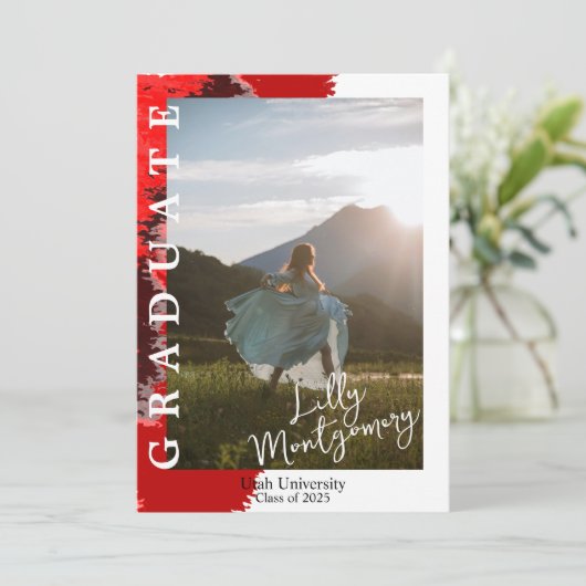 Faire-part de remise de diplôme avec photo et marb (Debout devant)