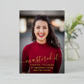 Faire-part de remise de diplôme avec photo sur pap (Debout devant)