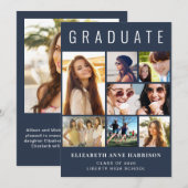 Faire-part de remise de diplôme bleu en collage ph (Devant / Derrière)