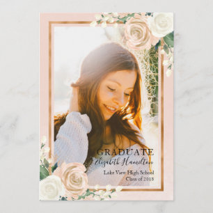 Faire-part de remise de diplôme Blush Floral & Ros