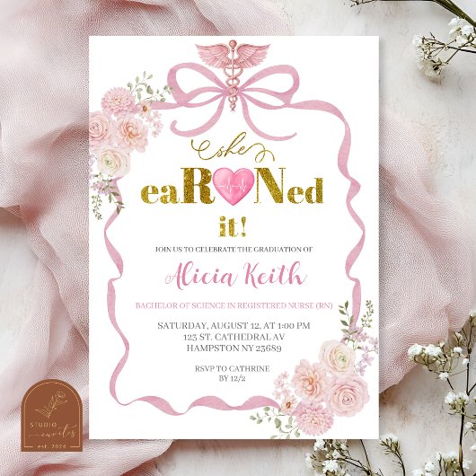 Faire-part de remise de diplôme Bow Coquette Blush