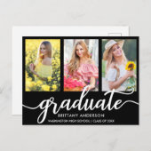 Faire-part de remise de diplôme BW moderne 3 photo (Devant / Derrière)