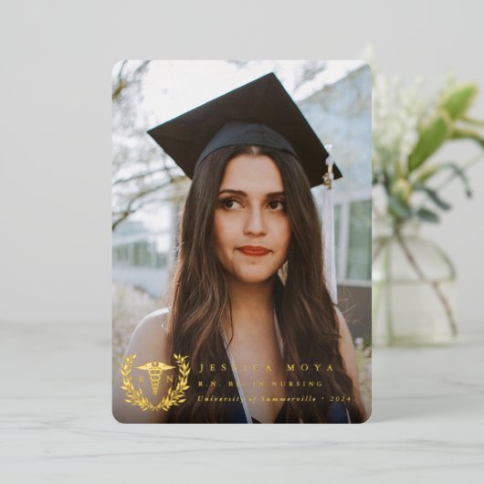Faire-part de remise de diplôme Caducée RN (Debout devant)
