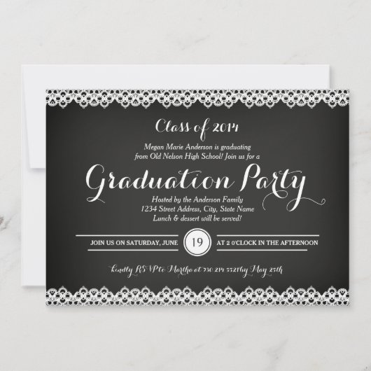 Faire-part de remise de diplôme Chalkboard & Lace (Devant)
