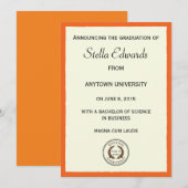 Faire-part de remise de diplôme classique orange (Devant / Derrière)