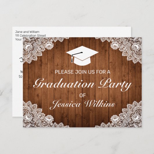 Faire-part de remise de diplôme en dentelle blanch (Devant / Derrière)